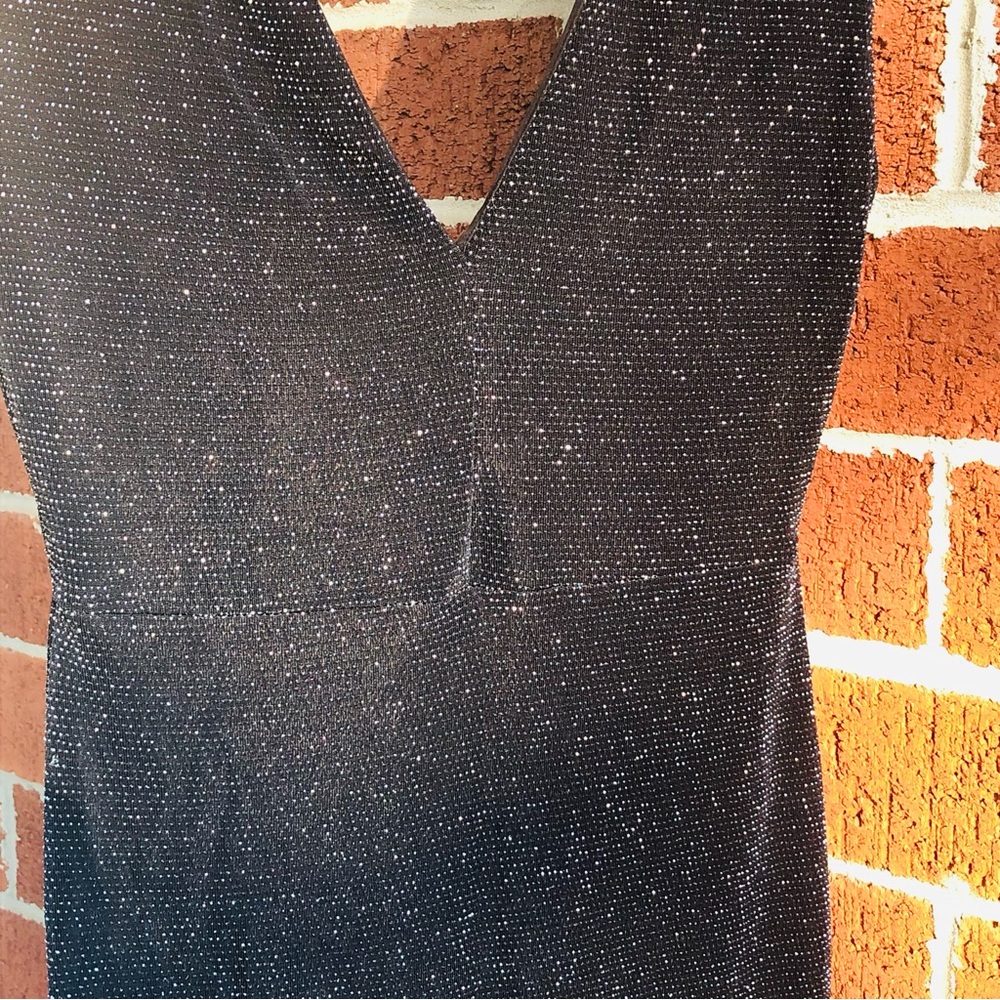 Forever 21 BodyCon Sparkly Dress Black with Silver Tread Lined Stretchy β#056 - Picture 13 of 13